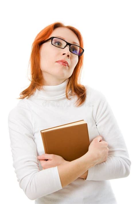 Beautiful Red Haired Girl In Glasses With Book Stock Image Image Of