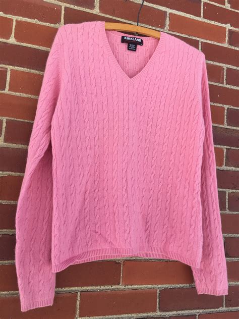 Cozy Cashmere Pullover Sweater Pink V Neck Cable Knit Etsy Cashmere