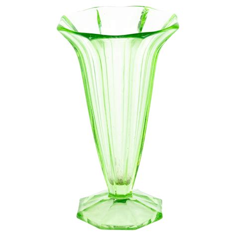 art deco uranium glass fluted centerpiece vase 1930s for sale at 1stdibs