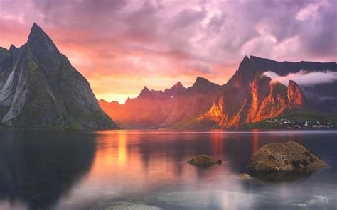 배경 화면 산들 일몰 바다 록 자연 반사 해돋이 노르웨이 저녁 아침 연안 요세미티 국립 공원 협만