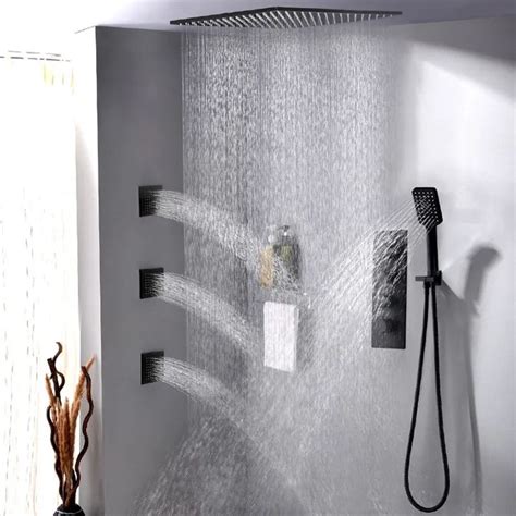 Matte Black Shower System Large Rainfall Shower Head With Hand