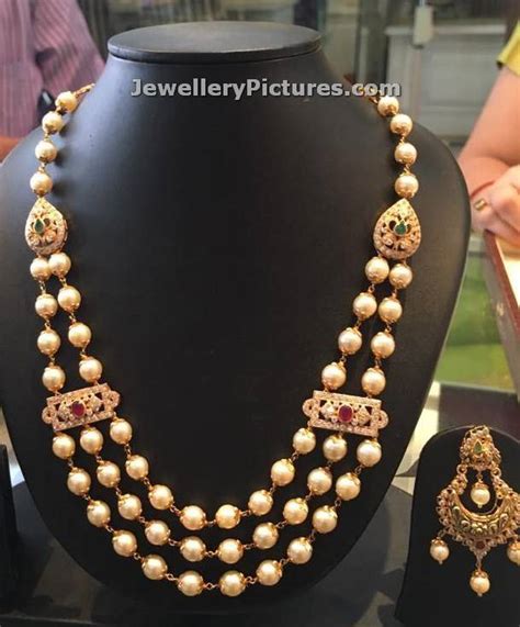 Three Step Pearls Mala Long Chain Jewellery Designs