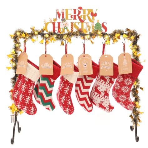 Tiamo Lin Lighted Metal Christmas Stocking Holder Stand For Floor With Hangers Gold Merry