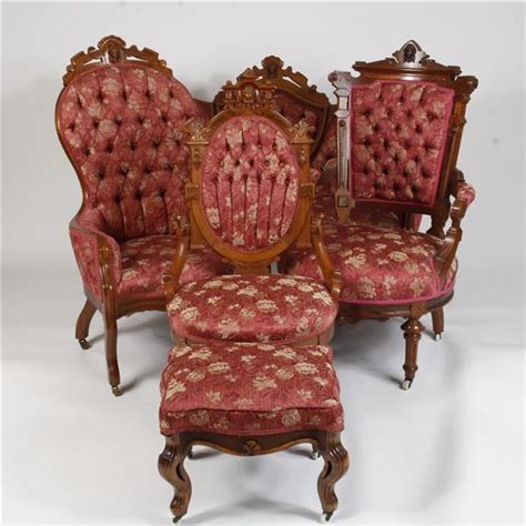 Victorian Rococo Revival Parlor Furniture With Jenny Lind Bu