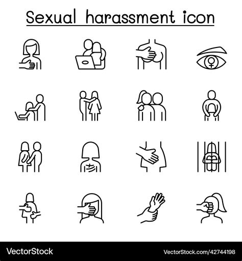 Sexual Harassment Icon Set In Thin Line Style Vector Image