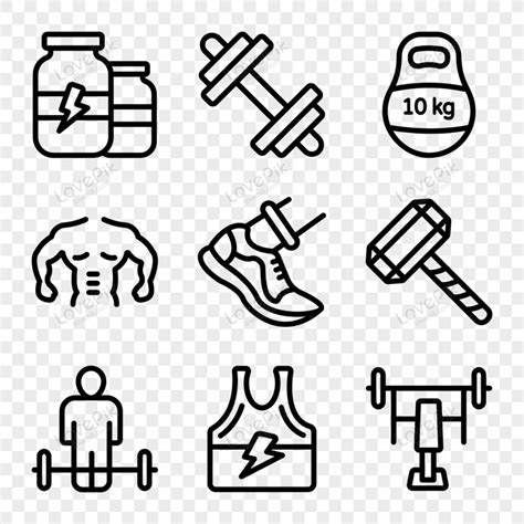 Pack Of Gym Equipment Icons Vector Athletes Weightlifting Icon Png