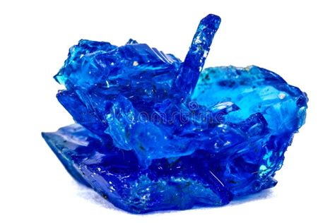 Blue Crystals Of Vitriol Copper Sulfate Isolated On White Back Stock