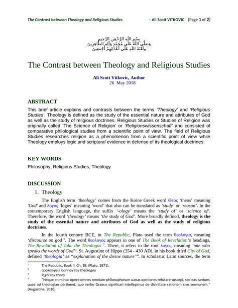 Pdf The Contrast Between Theology And Religious Studies