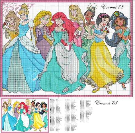 Belle Aurora Jasmine Disney Princesses Cross Stitch Pattern Set Instant