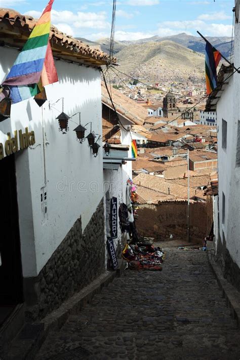 Old Narrow Street In The Center Of Cusco Peru Editorial Stock Image