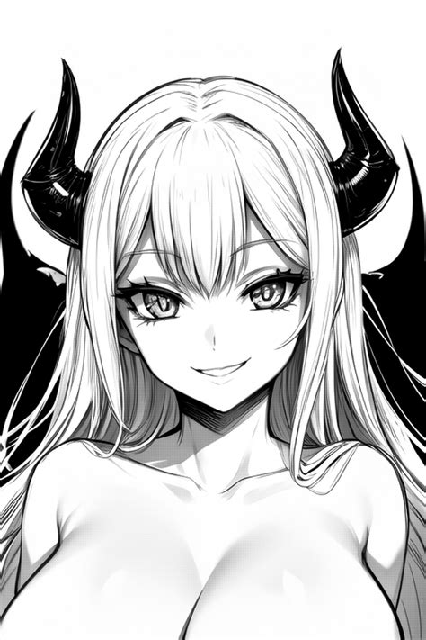 Rule 34 Ai Generated Big Breasts Blonde Hair Evil Smile Horns Long Hair Monochrome Ruft
