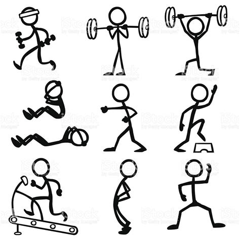 Stickfigure Doing Fitness Related Activities Skizze Notizen