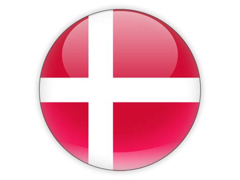 The danish flag is a solid flag with a white cross. Round icon. Illustration of flag of Denmark