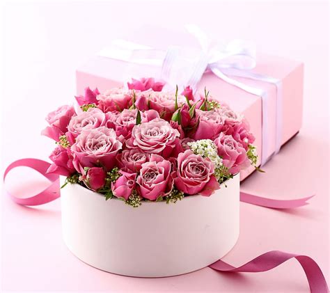 With Love Box Flowers T Pink Romantic Roses Hd Wallpaper Peakpx