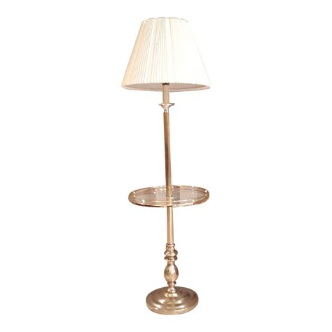 Vintage Mid Century Modern Stiffel Brass Floor Lamp With Glass Side Table And Shade Chairish