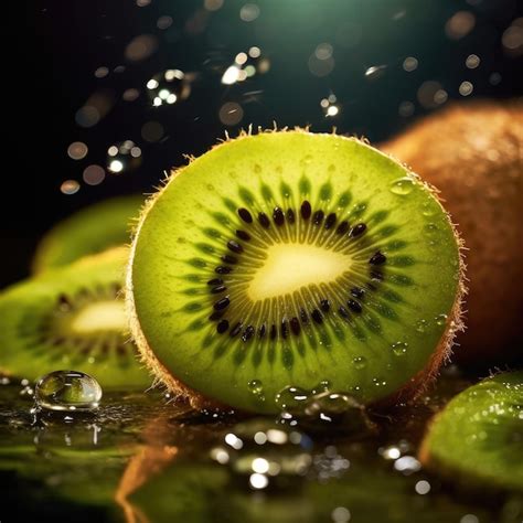 Premium Ai Image A Kiwi Fruit Is Surrounded By Water Droplets