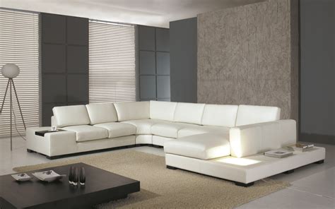 Modern White Leather Sectional Sofa T35 Contemporary Living Room
