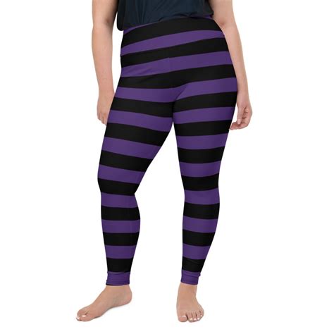 Black Purple Striped Plus Size Leggings Headstones And Hearses