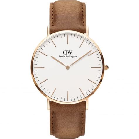 daniel wellington classic durham 40mm rose gold stainless steel watch with tan brown strap