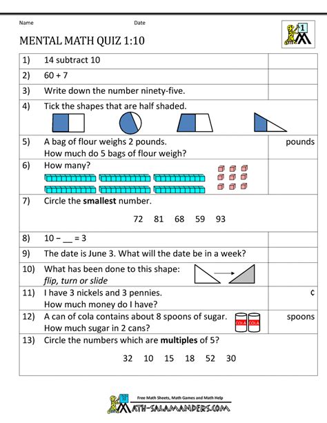 Give as many exercises as you want to. First Grade Mental Math Worksheets