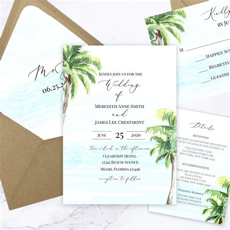 tropical palm trees wedding invitations suite engagement party shower rehearsal bea… tree