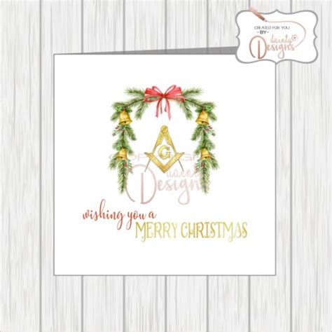 Masonic Christmas Card Masons Compass Symbol Xmas Garland Wreath With