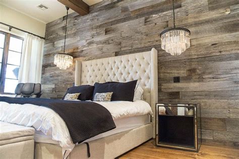 Tobacco Barn Grey Wood Wall Covering Master Bedroom