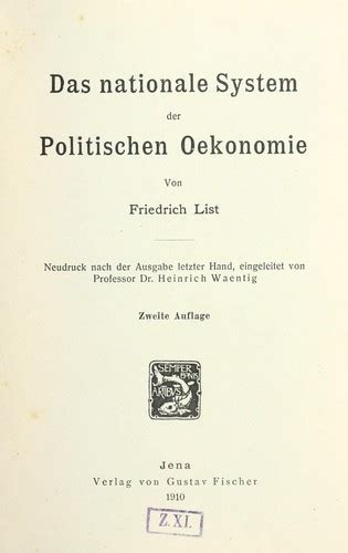 Das Nationale System Der Politischen Oekonomie 1910 Edition Open