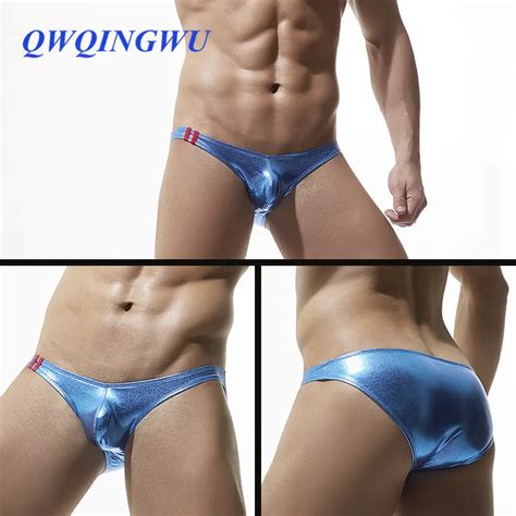 Sexy Gay Men Underwear Lingerie Wetlook Patent Leather Sissy Low Rise Bulge Pouch Bikini Briefs