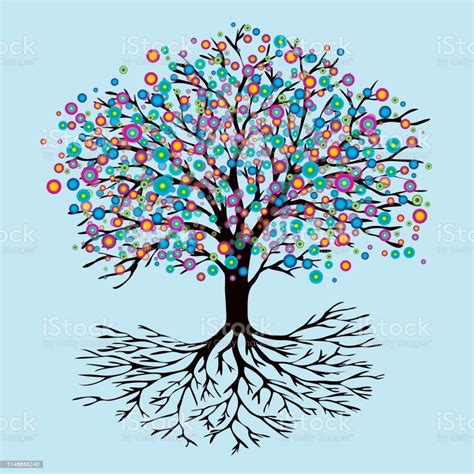 Tree Of Life Rainbow Flowers Version Stock Illustration