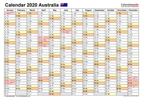 Australia Calendar 2020 Free Printable Pdf Templates