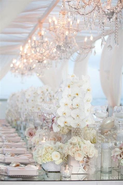 White Crystal Touch Of Blush White Wedding Decorations Wedding