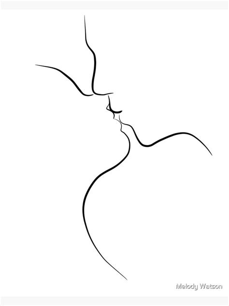 First Kiss Black And White Line Art Drawing Of A Couple Canvas