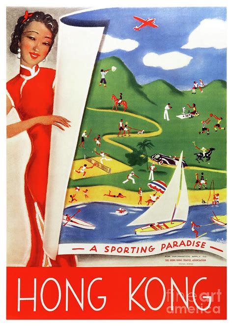 Hong Kong Vintage Travel Poster Restored Drawing By Vintage Treasure
