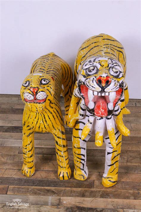 Rescued Wooden Folk Art Tigers