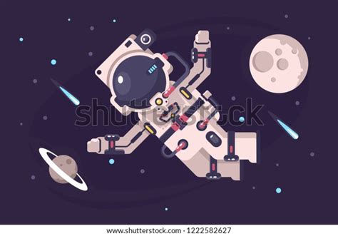 Astronaut Conquers Open Space Spacesuit Concept Stock Vektorgrafik