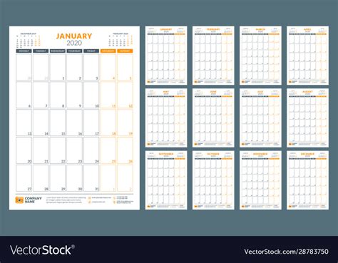 Calendar For 2020 Year Planner Royalty Free Vector Image