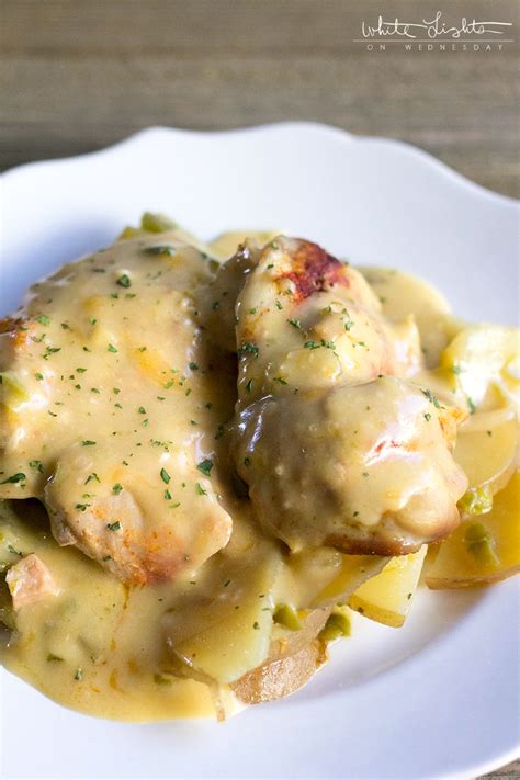 This quick & easy slow cooker chicken recipe only takes 5 minutes! Slow Cooker Cheesy Chicken & Potatoes - White Lights on ...