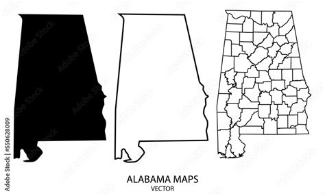 Alabama State Map Black Blank And Outline State Usa Vector