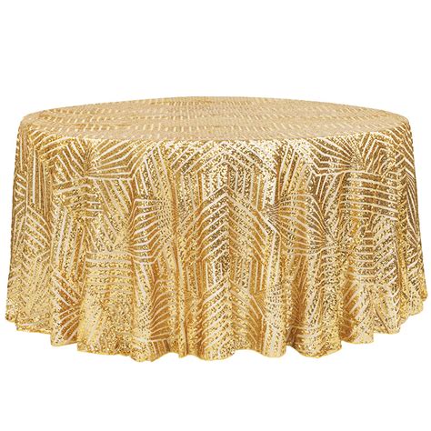 Geometric Glitz Art Deco Sequin Tablecloth 132 Round Gold Cv Linens