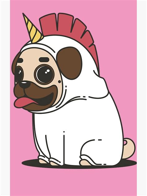 Unicorn Pug Poster By Slinky Reebs Redbubble
