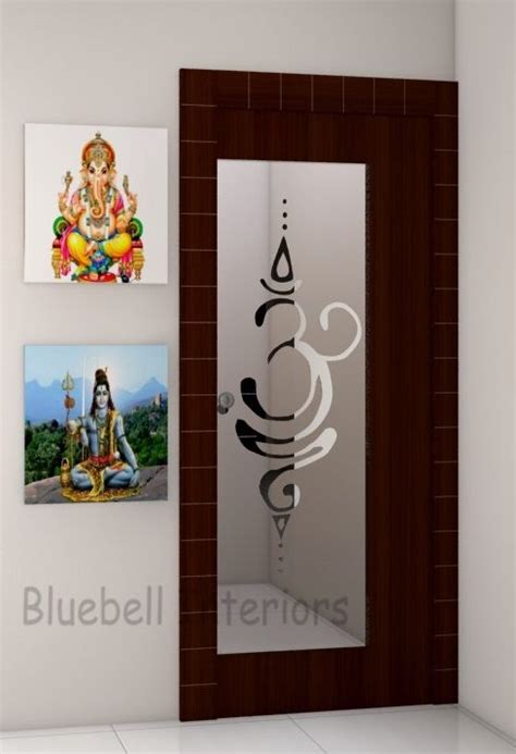 Glass Door With Wooden Frame And Etched Ohm For Pooja Room Door Glass