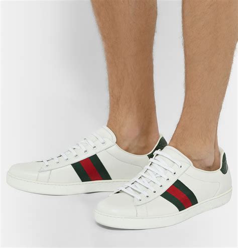 Gucci Ace Crocodile Trimmed Leather Sneakers In White For Men Lyst