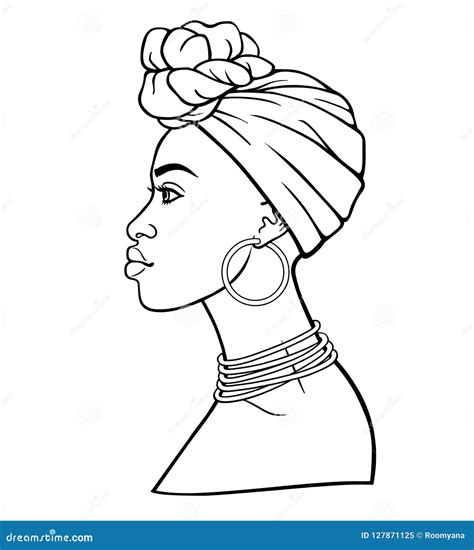Retrato Da Animação Da Mulher Africana Nova Em Um Turbante Opinião Do