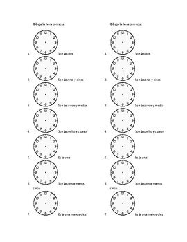 Spanish Telling Time Qu Hora Es Notes Sheet And Worksheets By Megan