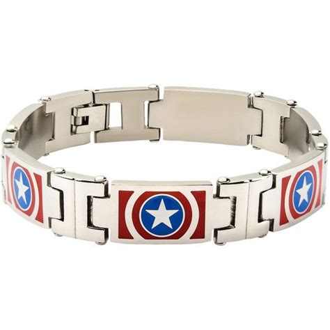 8 12 Marvel Captain America Shield Logo Link Bracelet In Stainless