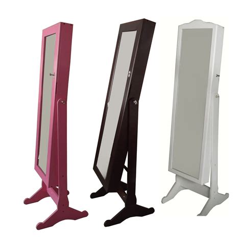 Songmics led jewelry cabinet lockable free standing jewelry armoire with full length mirror makeup tray large drawer base brown ujjc87brv1. Floor Standing Large Mirror Bedroom Jewellery Cabinet ...