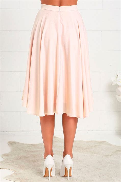 Lovely Blush Pink Skirt High Waisted Skirt Midi Skirt 4500