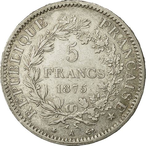 453787 Monnaie France Hercule 5 Francs 1875 Paris Ttb Argent