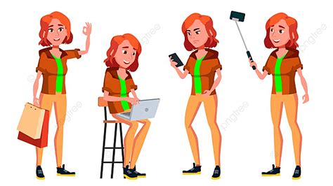 Teen Girl Poses Set Vector Vector Isolated Design Png And Vector